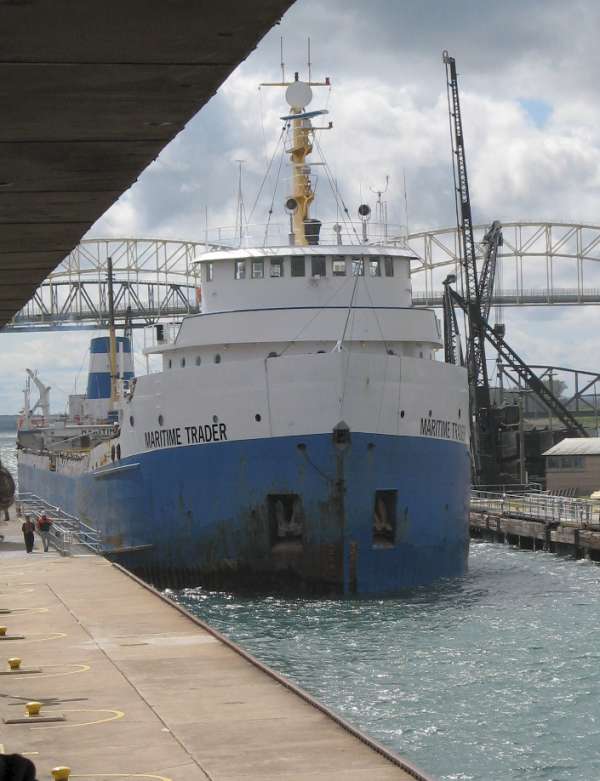 Great Lakes Freighter 'Maritime Trader' Entering the Lock to be Dropped to Lake Huron's Level